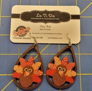 Thanksgiving Turkey Teardrop 2" Earrings